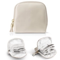 Organizzatore di gioielli in pelle PU crema con cerniera a nappa e scomparti multistrato - Beige (Fodera Bianca)