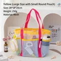 Large yellow mesh beach bag with colorful contrasting straps and small round pouch - Large (with Pouch) / Yellow