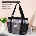 Schwarze Strandtasche aus Netzstoff mit kleinem Münzfach für Reise und Fitness - Groß (mit Beutel) / Schwarz