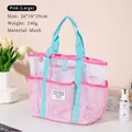 Rosa und weiße Mesh Strandtasche mit blauen Trägern, große Größe 28x18x29cm - Groß / Hellrosa