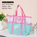 Große Strandtasche aus Mesh in Mintgrün und Rosa mit mehreren Taschen und D-Ring - Groß / Seeblau