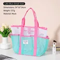 Strandtasche aus Mesh in Blau und Weiß mit rosa Griffen, Mehrzweck-Reisetasche - Klein / Seeblau