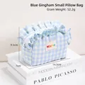 Neceser de cuadros azules con volantes y cierre de cremallera 14,5x9,5x7cm - Azul Gingham Pequeño