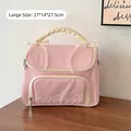 Borsa da trucco rosa ricamata con manico a nuvola e fiocco in seta in formato grande - Rosa Grande