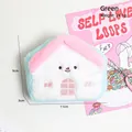 Mint green plush house coin purse and keychain with pink arch embroidery detail - Green