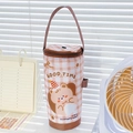 Pink checkered insulated bag with cartoon bear print and convenient carrying strap - Zipper Style with Handle / Pink Plaid Bear (Brown Bear)