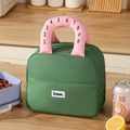 Borsa termica verde per pranzo con manici rosa a contrasto e tasca anteriore - Verde Avocado