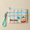 Striped cartoon bear passport organizer bag with three zippers and blue wrist strap - Christmas Bear