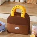 Borsa termica a quadretti marrone e gialla con manico imbottito e tasca frontale - Caffellatte