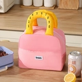Borsa termica rosa con manici gialli e toppa Dream per il pranzo fuori casa - Rosa Cacao