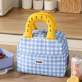 Borsa termica per il pranzo a quadretti bianchi e blu con manici gialli e design moderno - Quadretti Blu e Bianchi