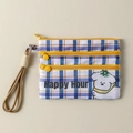 Three-layer plaid passport organizer bag with cute cartoon dog print and wrist strap - Party Dog