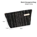 Black hexagon pouch with gold vertical sequins and metal zipper, 20x16x7.5cm size - Black Hexagon Bag