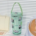 Insulated mint green panda cup sleeve bag with zipper handle for cold drinks - Zipper Style with Handle / Green Panda