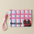 Cute cartoon cat travel passport organizer with striped pattern and three zippers - Apple