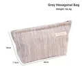 Grey hexagonal cosmetic bag in tweed fabric measuring 20cm x 16cm x 7.5cm - Grey Large Hexagon
