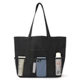 Black foldable mesh beach bag with large capacity and multi-pocket storage design - Black