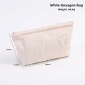 Mini white bow coin purse in textured cotton linen fabric, dimensions 20x16x7.5cm - White Hexagon Bag