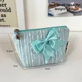 Mini light blue tweed coin purse with a large satin bow and heart zipper puller - Light Blue Small Hexagon