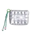 Portamonete trapuntato argento con pizzo bianco e cordino intrecciato verde decorativo - Borsa Esagonale Argento a Griglia Goffrata
