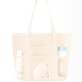 Foldable beige mesh beach bag with large capacity and outer pockets for organization - Off White