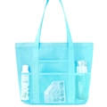 Sky blue mesh beach bag with large capacity and outer pockets for outdoor storage - Sky Blue
