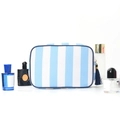 Blue and white striped toiletry bag with elegant blue tassel and cosmetics setup - Blue