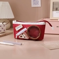Astuccio rosso a forma di fotocamera con finestra trasparente e patch retrò - Stile Fotocamera Tema Pizza / Rosso