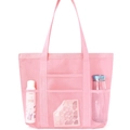 Pink foldable mesh beach bag with large capacity pockets for travel and gym storage - Pink
