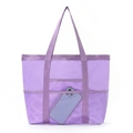 Foldable purple mesh beach bag with large capacity and reinforced handles for gym storage - Purple