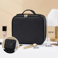 Black leather large makeup bag with adjustable dividers and top handle 25x10x23cm - 25x23x10.5cm / Elegant Black (No Mirror)