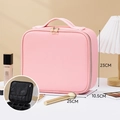 Pink PU leather makeup box with golden zippers and adjustable dividers, 25x23x10.5cm - 25x23x10.5cm / Pink (No Mirror)