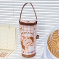 Bolsa térmica de cuadros rosas con un lindo oso y asa marrón resistente para almuerzo - Oso Marrón