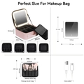 Pink makeup organizer with LED mirror, adjustable dividers, and separate brush bag - 25x23x10.5cm / Pink (With Mirror)