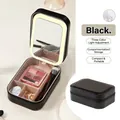 Portable black leather makeup box with LED mirror and multi-grid jewelry storage - Black (3-Color LED Light)