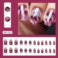 Korte balletvorm kunstnagels met paars marmerpatroon en zilveren geometrie W1252 - Paarse Mist Lijm Stijl (W1252)