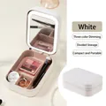 White portable makeup case with LED mirror and compartmentalized jewelry storage - White (3-Color LED Light)
