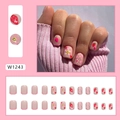 Short pink French press-on nails with cute strawberry and sunflower designs, 24-piece set - W1243 Cute Flowers (Glue Style)