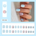 Unghie finte corte quadrate blu cielo e argento glitterato, set da 24 pezzi per l'estate - Stile Blu Glitter Fresco (W1242) / 24 Pezzi [Colla Inclusa]