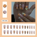 Orangefarbene Ballett-Nägel zum Aufkleben mit niedlichem Bären-Design und Glitzer - Kleber-Typ / Schmutziges Orange Coole Bär (W1246)