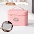 Beauty case rosa labbra glitter con specchio LED e strass, dimensioni 23x15x17,5cm - Rosa con Luce LED a 3 Colori