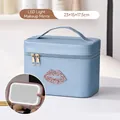 Borsa trucco azzurra con specchio LED e motivo a labbra con cristalli rossi - Blu Lago con Luce LED a 3 Colori