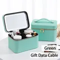 Mint green PU travel makeup case with LED mirror and portable storage organizer - 23X16X15cm / Green LED With Mirror (YKWC-CSKCXGBHZX)