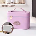 Paarse make-up koffer met LED-spiegel en strass-lippen ontwerp, 23x15x17,5 cm groot - Violet met LED 3-kleurenlicht