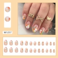 Kit de 24 faux ongles ovales à fleurs de style vintage et doux, modèle W1257 - W1257 Fleurs Colorées (Type de Colle)