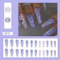 Unghie finte lunghe da ballerina viola con fiori in resina 3D e strass argentati - Stile Lavanda Fredda (Z711)
