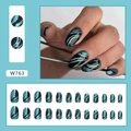 Blau gewellte mandelförmige Kunstnägel im Set mit metallischem Cat-Eye-Finish - Aurora-Rippel(W763) / 24 Stück-Kleber Typ