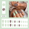 Unghie finte verdi con motivo zebrato, set da 24 pezzi in stile minimalista - Verde Latte di Gelsomino Stile Colla (W765)