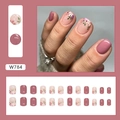 Short round press-on nails in pink and white floral pattern set for women - W784 Retro Floral (Glue Type)