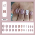 Pink marble texture press-on nails with glitter accents and elegant ink wash design - W788 Glitter Marble (Glue Style)